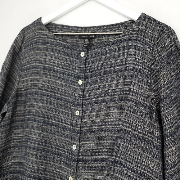 Eileen Fisher Coastline Linen Stripe Shirt  - Picture 4 of 11